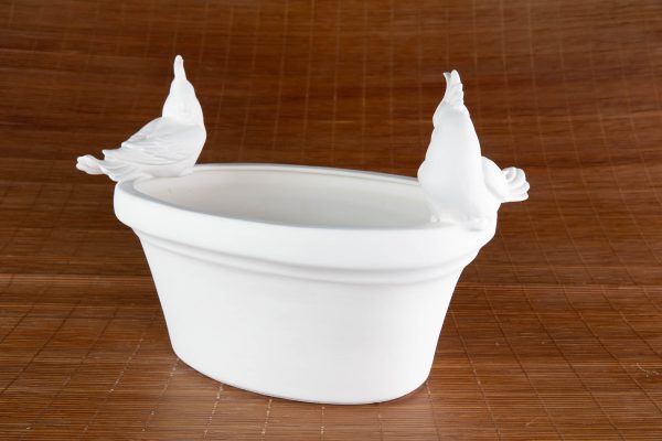 Floreira Oval Com 2 Cacatuas Deitadas